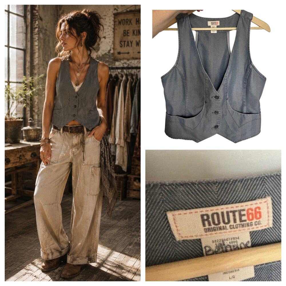 Vintage Dark Academia Gray Vest Size Large Herringbone Pockets Tie Back Western